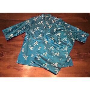Vintage British Crown Colony Asian Kimono Top Pants Set Outfit Boho Chic Small